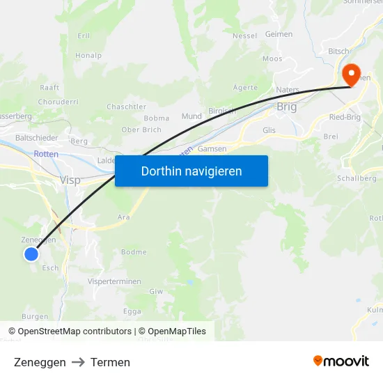 Zeneggen to Termen map