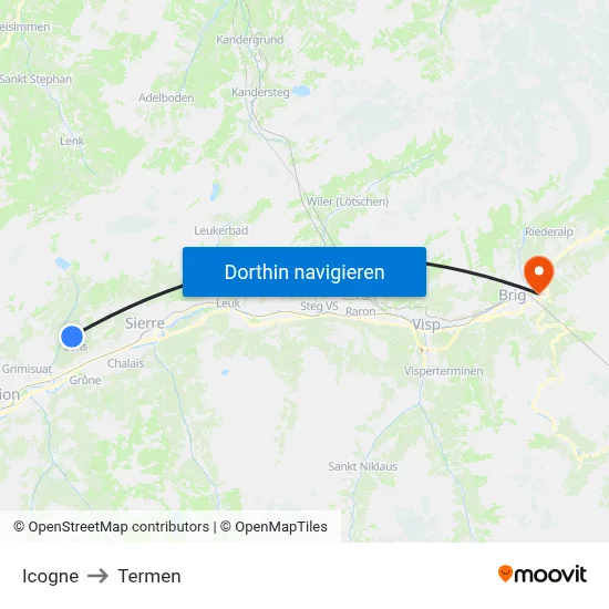 Icogne to Termen map