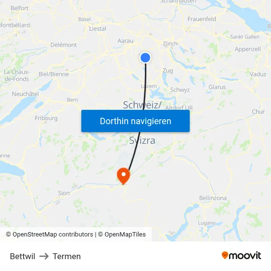 Bettwil to Termen map