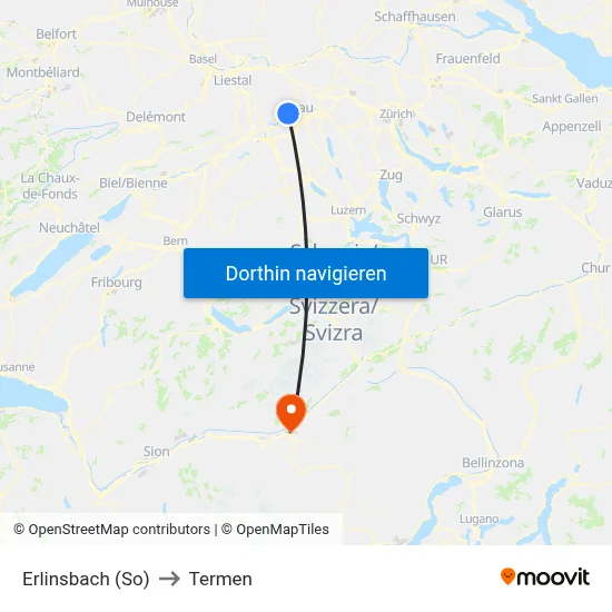 Erlinsbach (So) to Termen map