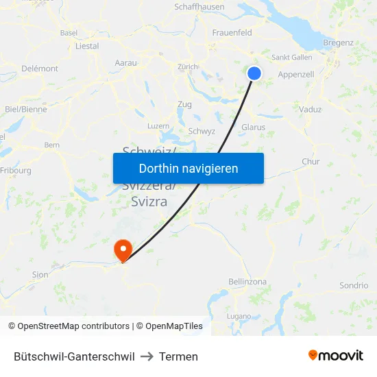 Bütschwil-Ganterschwil to Termen map