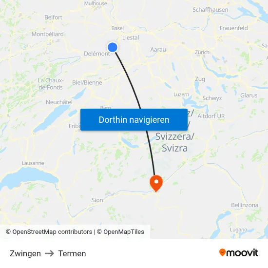 Zwingen to Termen map
