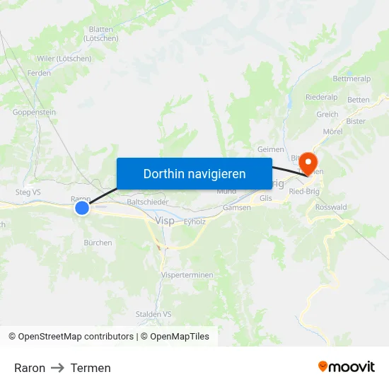 Raron to Termen map