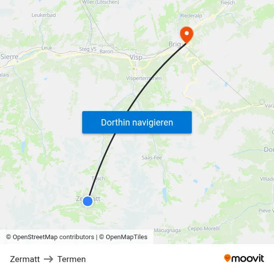 Zermatt to Termen map
