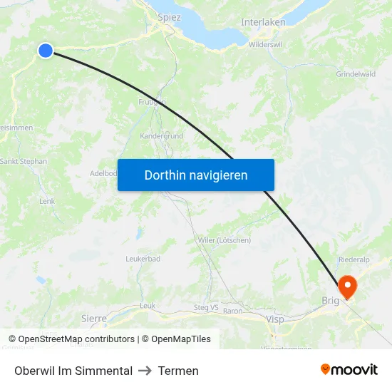 Oberwil Im Simmental to Termen map