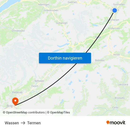Wassen to Termen map