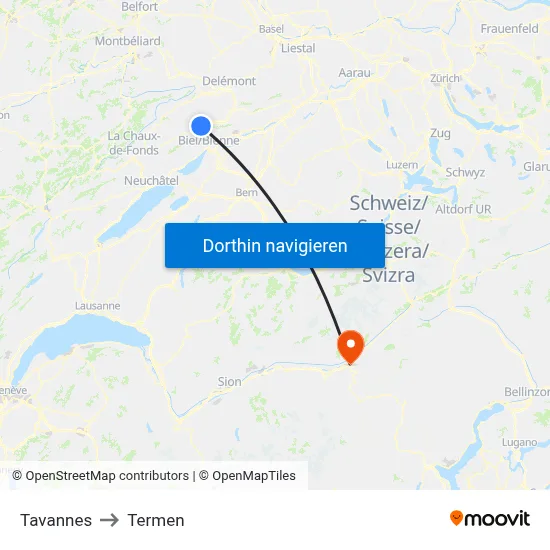 Tavannes to Termen map