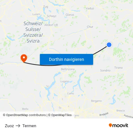 Zuoz to Termen map