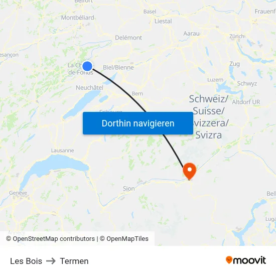 Les Bois to Termen map