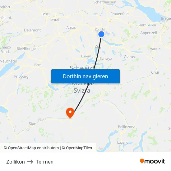 Zollikon to Termen map