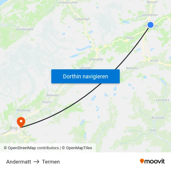 Andermatt to Termen map