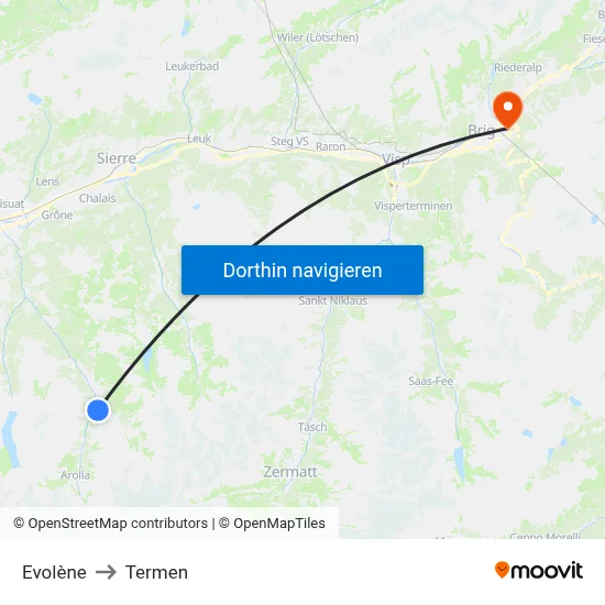 Evolène to Termen map