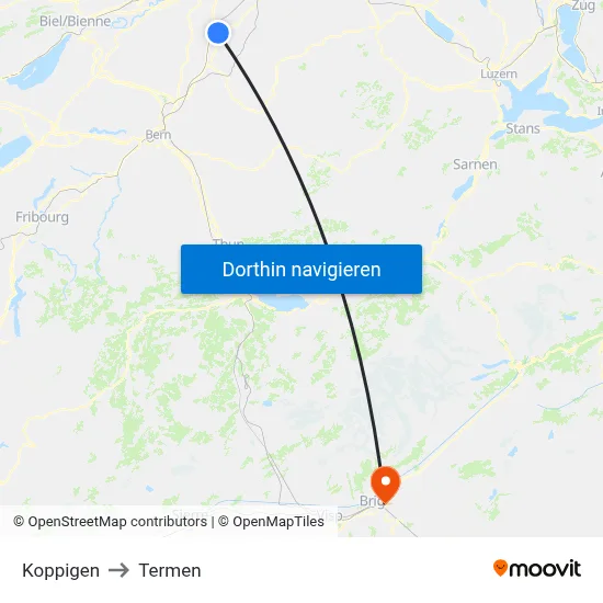 Koppigen to Termen map