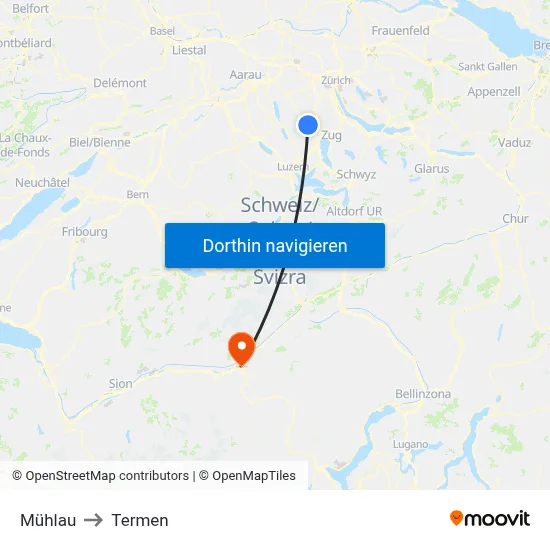 Mühlau to Termen map