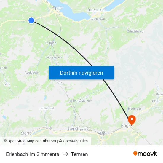 Erlenbach Im Simmental to Termen map