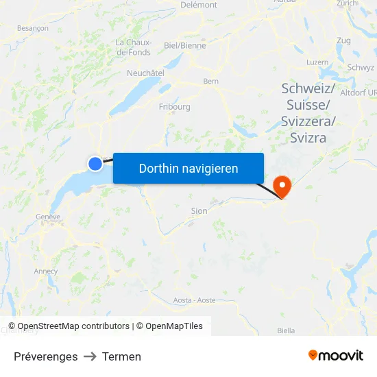 Préverenges to Termen map