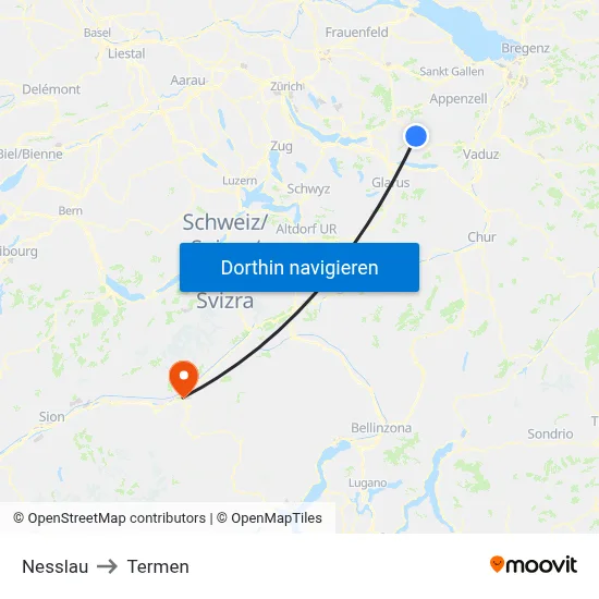 Nesslau to Termen map