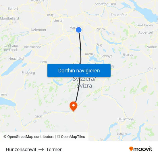 Hunzenschwil to Termen map