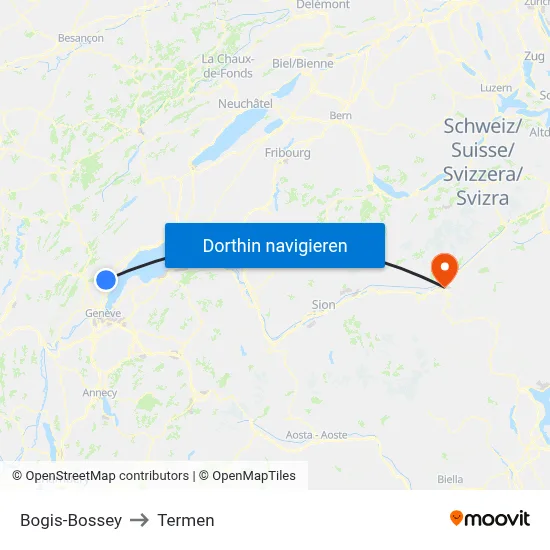 Bogis-Bossey to Termen map