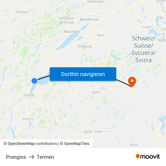 Prangins to Termen map