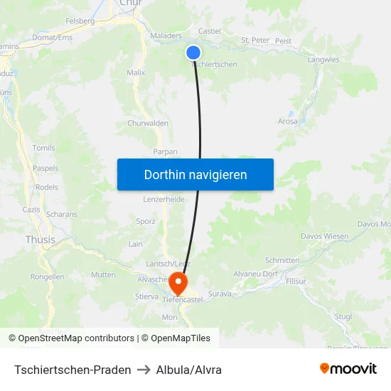 Tschiertschen-Praden to Albula/Alvra map