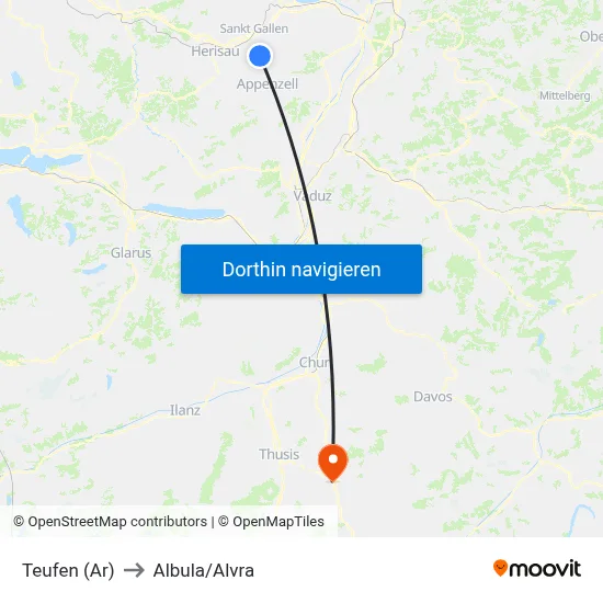 Teufen (Ar) to Albula/Alvra map