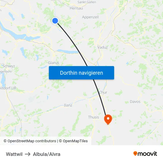 Wattwil to Albula/Alvra map