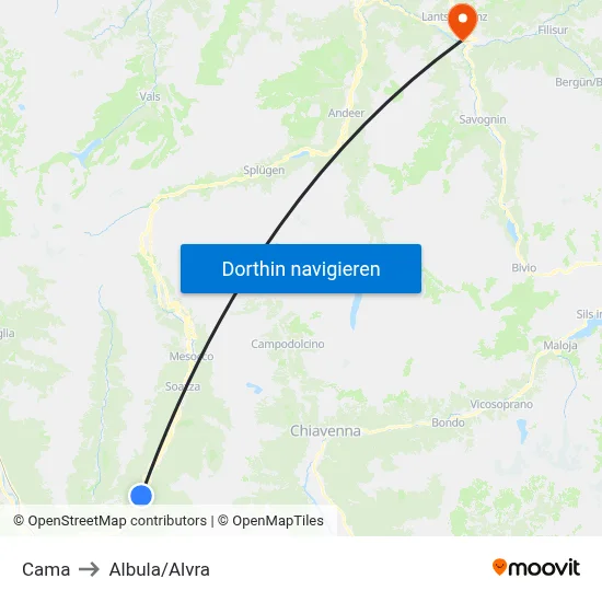 Cama to Albula/Alvra map