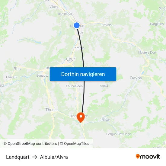 Landquart to Albula/Alvra map