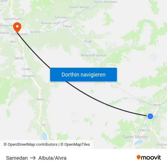 Samedan to Albula/Alvra map