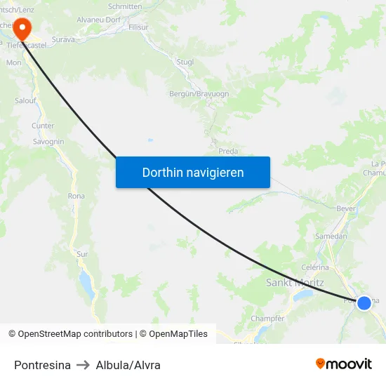 Pontresina to Albula/Alvra map