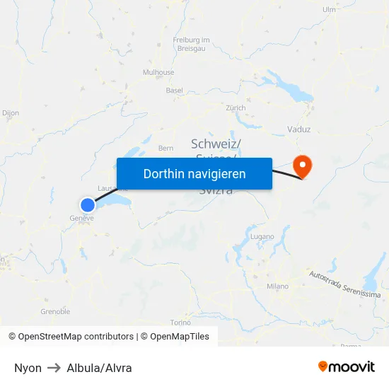 Nyon to Albula/Alvra map