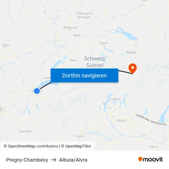 Pregny-Chambésy to Albula/Alvra map