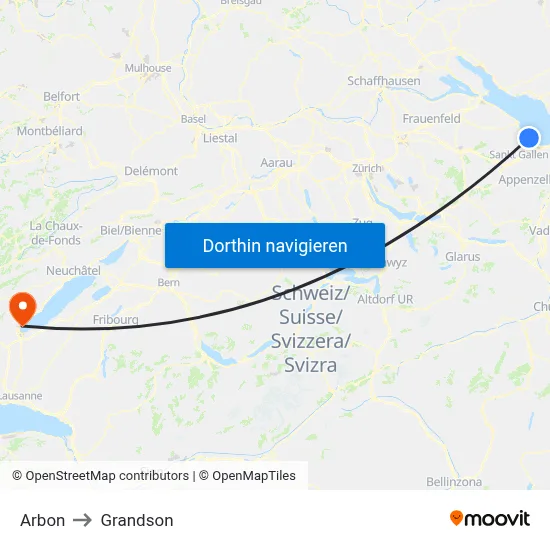 Arbon to Grandson map