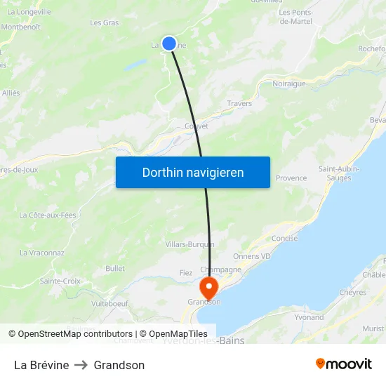 La Brévine to Grandson map