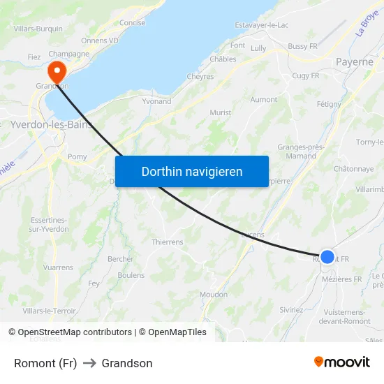 Romont (Fr) to Grandson map