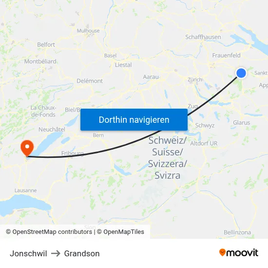 Jonschwil to Grandson map