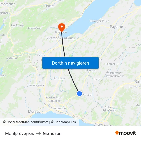 Montpreveyres to Grandson map