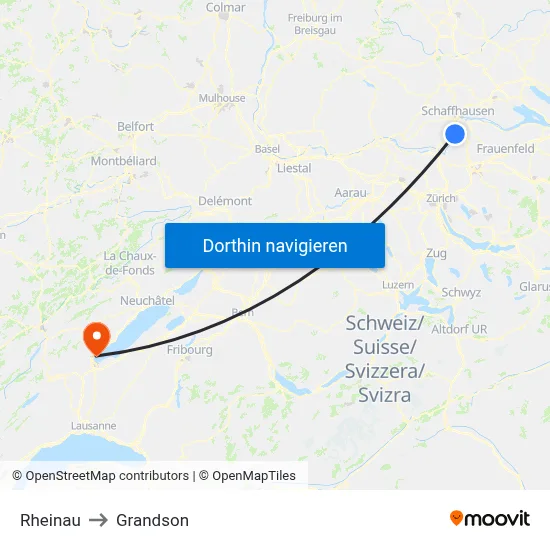 Rheinau to Grandson map