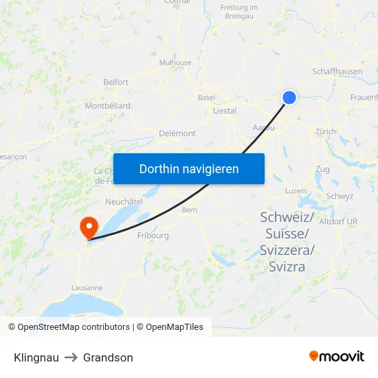Klingnau to Grandson map