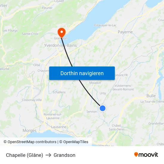 Chapelle (Glâne) to Grandson map