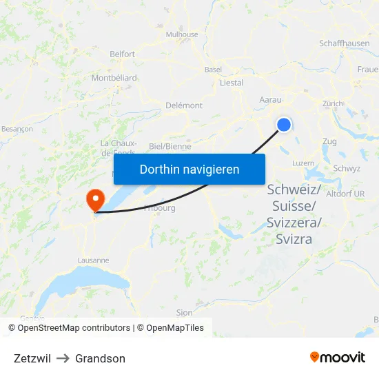 Zetzwil to Grandson map