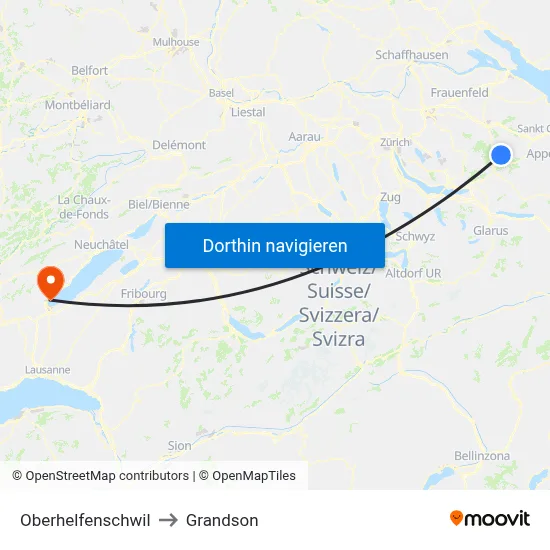 Oberhelfenschwil to Grandson map