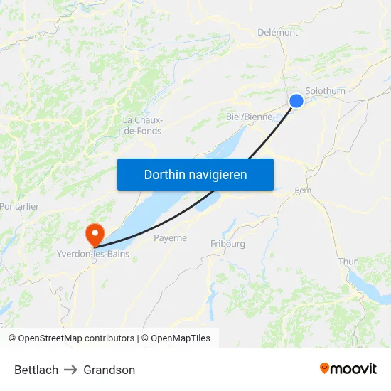 Bettlach to Grandson map