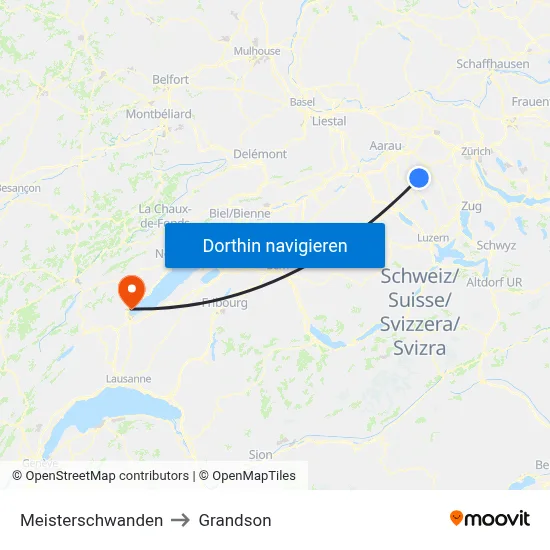 Meisterschwanden to Grandson map
