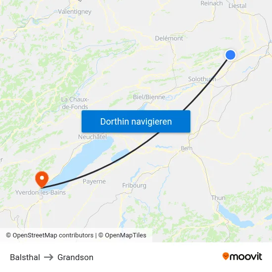 Balsthal to Grandson map
