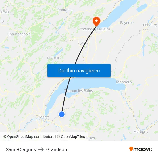 Saint-Cergues to Grandson map