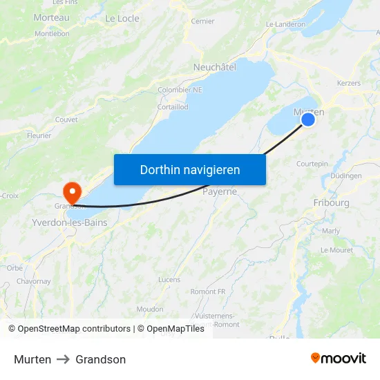 Murten to Grandson map