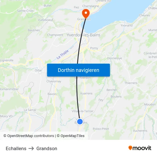 Echallens to Grandson map