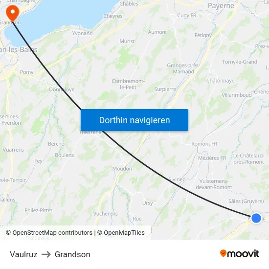 Vaulruz to Grandson map